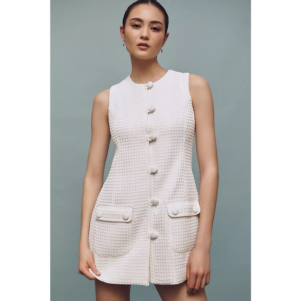 NWT Cynthia Rowley Sleeveless Button Front Shift Mini Dress White M - Picture 1 of 6